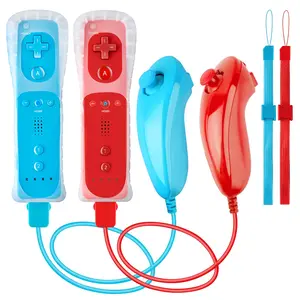 Wii Remote Controller and Nunchaku Controller,Wii Controller with Nunchuck,  Compatible with  Wii/Wii U Console, with  Case and Wrist Strap(Red+Blue)