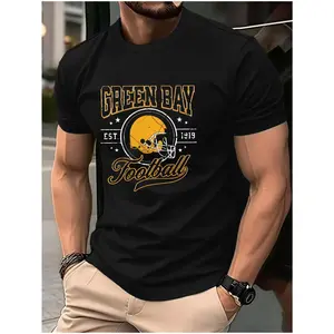 Men's Green Bay Football Graphic T-Shirt - Vintage 1919 Team Design, Black & Yellow Casual Short Sleeve Tee, Breathable Summer & Spring Outdoor Apparel for Sports Fans, Leisure Clothing, Sportsthemed Shirt, Nontransparent Fabric