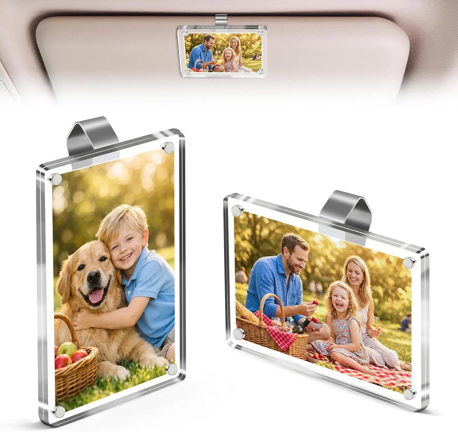 2/4/6Pcs Car Picture Holder for Sun Visor,Magnetic 2.36\"x3.54\" Car Visor Photo Clip,Wallet-Size Clear Acrylic Car Picture Frame,Unique Gift for Couples, Family & Friends,Stylish Car Interior Accessory
