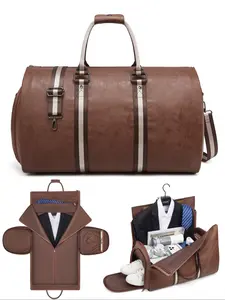 Men's Foldable Travel Bag in Vintage PU Leather, Large Capacity, Overnight Luggage for Short Trips, Portable Formal Suit Carry Bag, Travel Duffle Bag