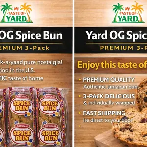 Taste of Yard OG Spice Bun Premium 3-Pack Authentic Jamaican Buns Individually Wrapped Fast Shipping Snack