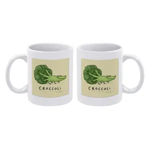 Funny "Croccoli" Crocodile Broccoli Pun Mug - White 11oz 15oz Ceramic Coffee Cup, "Croccoli" – The Ultimate Punny Vegetable Gator Mug, A Bit of a Bite: The Original Croccoli Illustration Coffee Mug,  Perfect Gift for Pun Lovers & Foodies