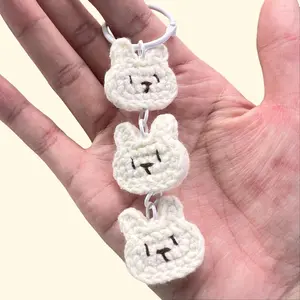 Handmade Amigurumi Crochet Triple Bunny Head Keychain Bag Charm