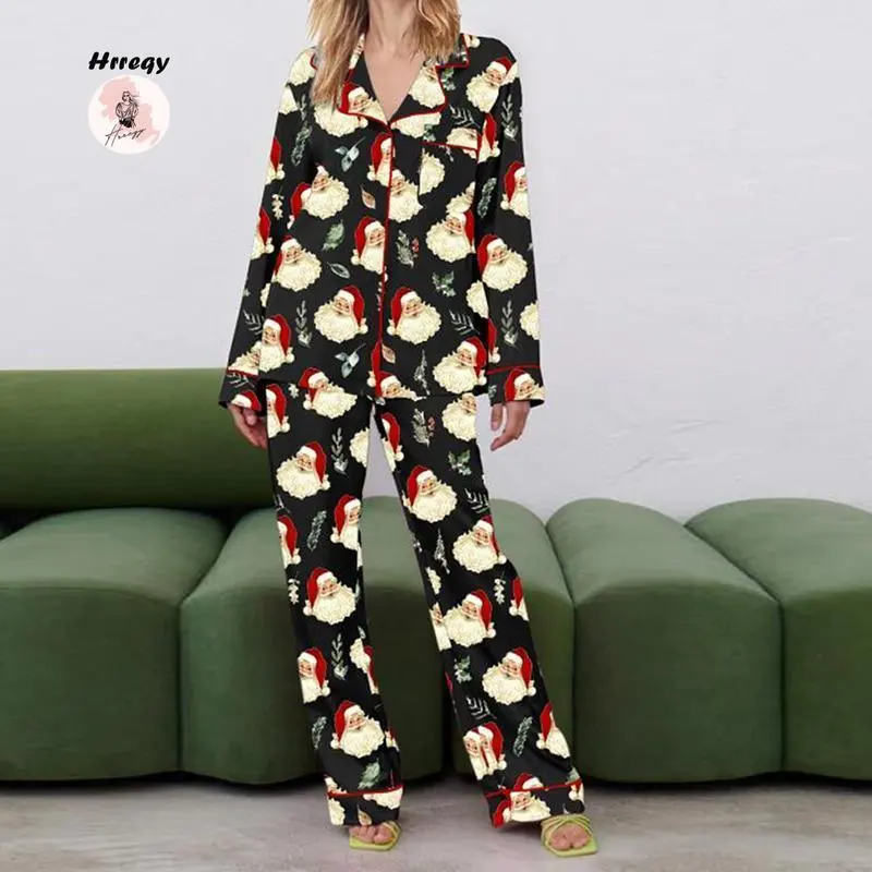 WomenChristmasPajamaSet,SantaClausPrintLongSleeveShirtwithPantsSleepwearLoungewear WomenChristmasPajamaSet,SantaClausPrintLongSleeveShirtwithPantsSleepwearLoungewear