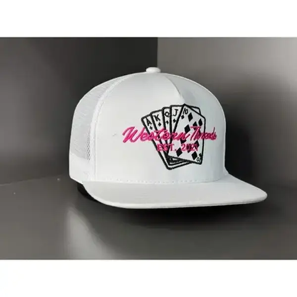 Western Threads Poker Hand Snapback Hat White Flat Bill Cap  display picture 1