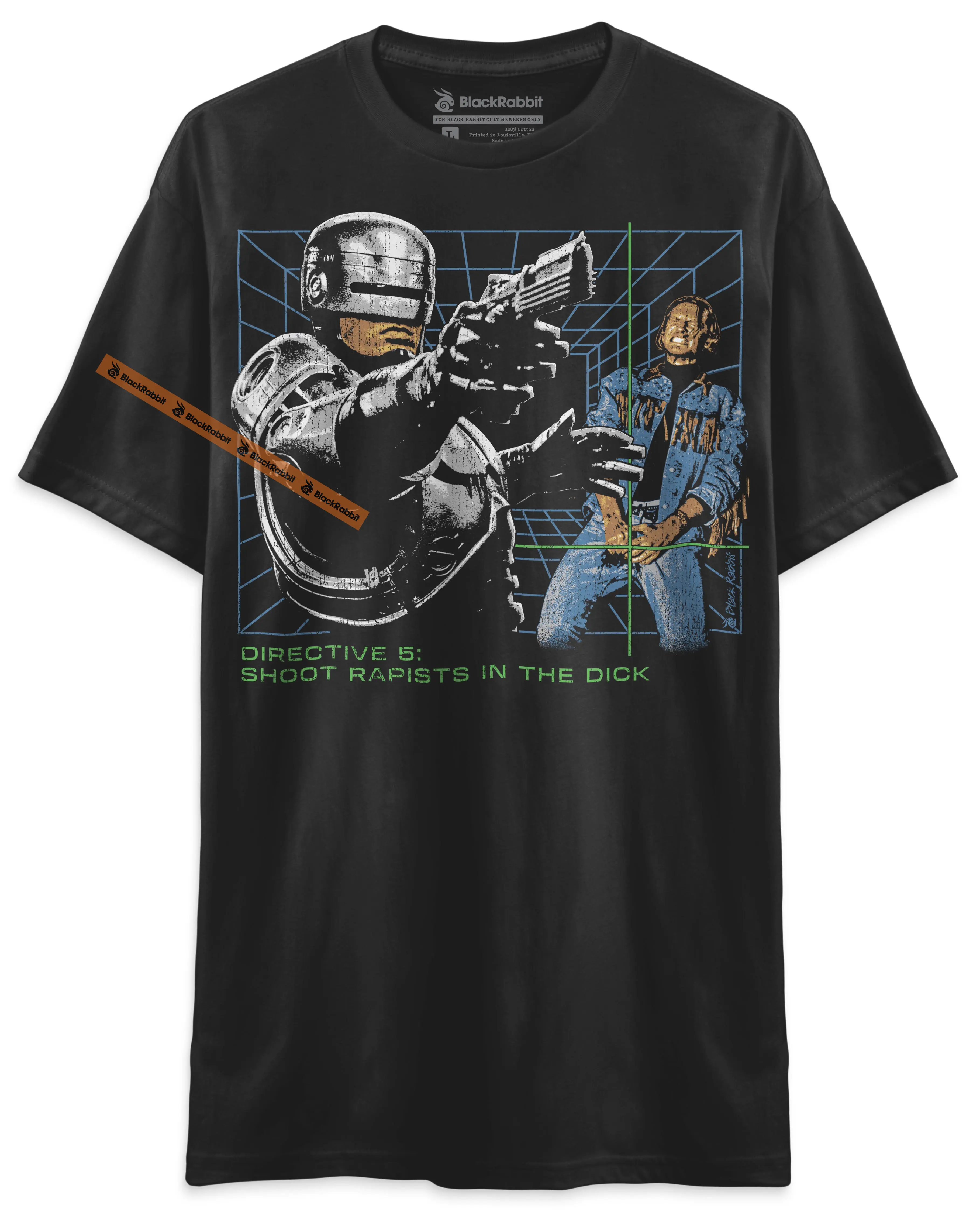 BLACK RABBIT Robocop Shoot Rapists In The Dick Funny Retro Vintage Sci-Fi 80s Unisex Classic T-Shirt