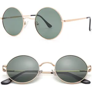 Retro Round Polarized Sunglasses for Women Men Small Metal Frame Circle Hippie Glasses