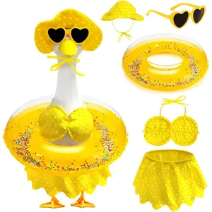 Porch Goose Outfit Swimsuit, Summer Bikini Goose Costume, 23'' Lawn Goose Statue Costume for Outdoor Garden Patio Decoration (Yellow)