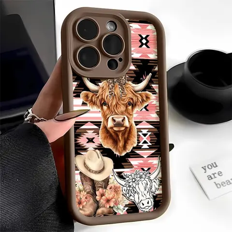 Highland Cow Art Phone Case Cover - Soft Silicone TPU Rubber Casing, Protective Shockproof Waterproof Accessory, 2D Print, Camera Guard, Non-Slip Grip, Anti-Yellowing for iPhone 17 Pro Max,16,16e,15,14 Plus,13,12 Mini,11,Air,X,XS Mobile Accessories