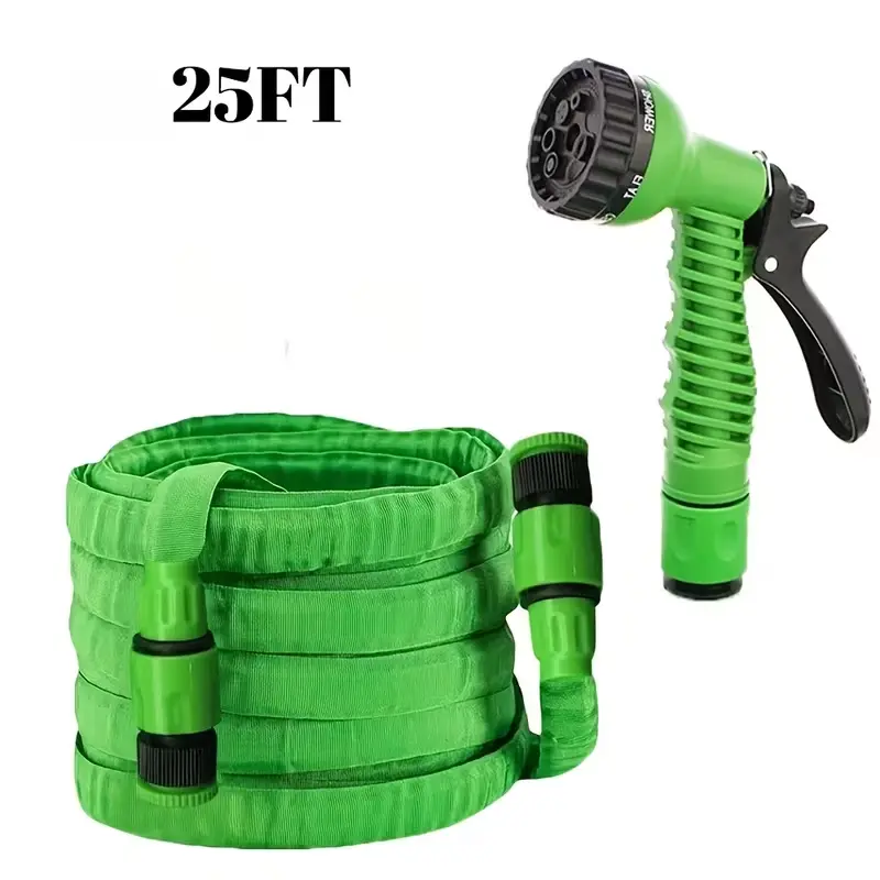 Heavy-Duty Expandable Water Hose with 7 Nozzles - High-Pressure Portable Hose, Perfect for Car Washing, Lawn Care, Driveway and Patio Cleaning, Leak-Proof Connector, Coils Up Easily, Great for RVs and Outdoor Use (No Assembly Needed)