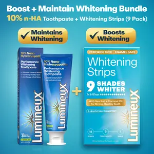 Lumineux Nano Hydroxyapatite Whitening Toothpaste & Strips Bundle | Fluoride & Peroxide Free | Enamel Safe | For Sensitive Teeth | 9 Treatments | Sea Salt & Coconut Oil | 3.75 oz