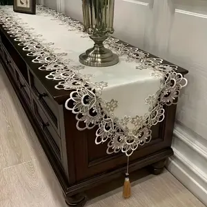Polyester Lace Table Runner – Elegant Rectangular Dresser Scarf & Coffee Table Cover, European-Style Woven Lace Cloth for Home Decor