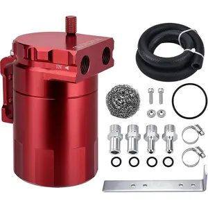 Oil Catch Can, Universal Baffled Catch Can Kit with NBR  Hose, 300ml  Air Oil Separator Tank for PCV System Red