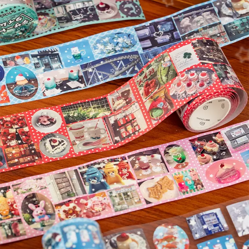 Sweet Dessert Roll Adhesive Tape, 200m Sweet Time Tape, Easy Tear Origami Material, Perfect for Handmade Albums, Gift Boxes & Projects