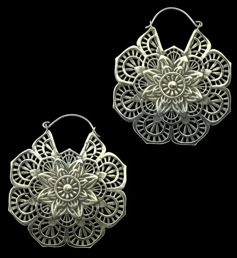 Mandala Flower Brass Titanium Hangers - Earrings