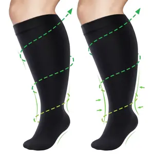 1Pair Plus Size Wide Calf Compression Breathable Polyester Socks for Women Men, 20-30mmHg Knee High Support Circulation Socks, Extra Large Comfortable Sports Daily Wear