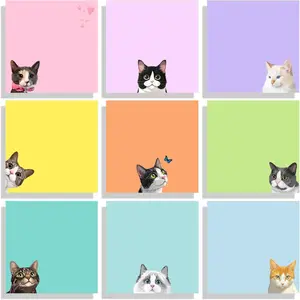 9 Pads Cute Sticky Notes Set, 3" x 3" Black  Self Stick Notepads, Funny Sticky Notes Set,  Stationery, Kawaii Adhesive Memo Pads,  Lover Gifts, Office Decor Desk Accessories, School Supplies