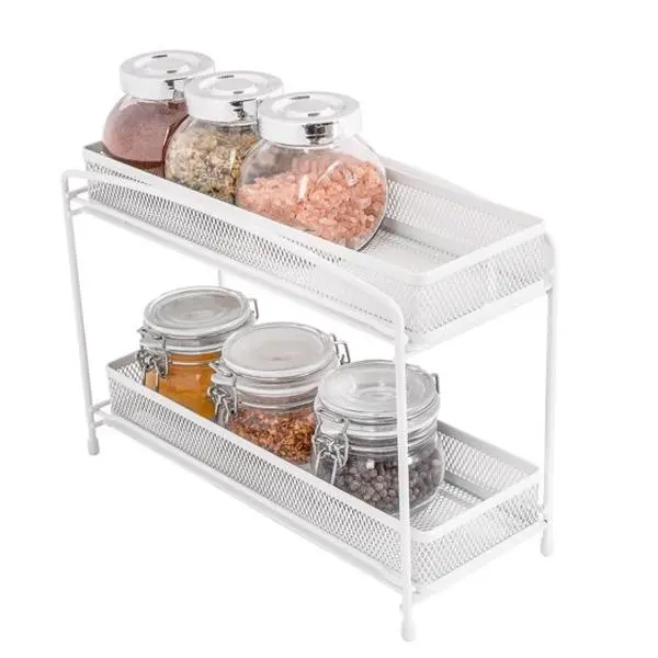 Kitchen 2-Tier Pull-Out Spice Organizer, White