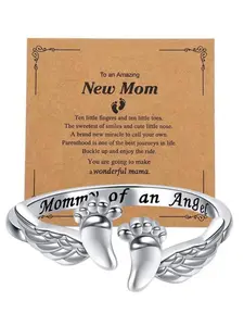 Daughter Ring Mom Angel Baby Footprint Ring, Angel Mom Accessory, Daily Gift, Girl Ring, Memorial Jewelry, Gift for Lost Mother