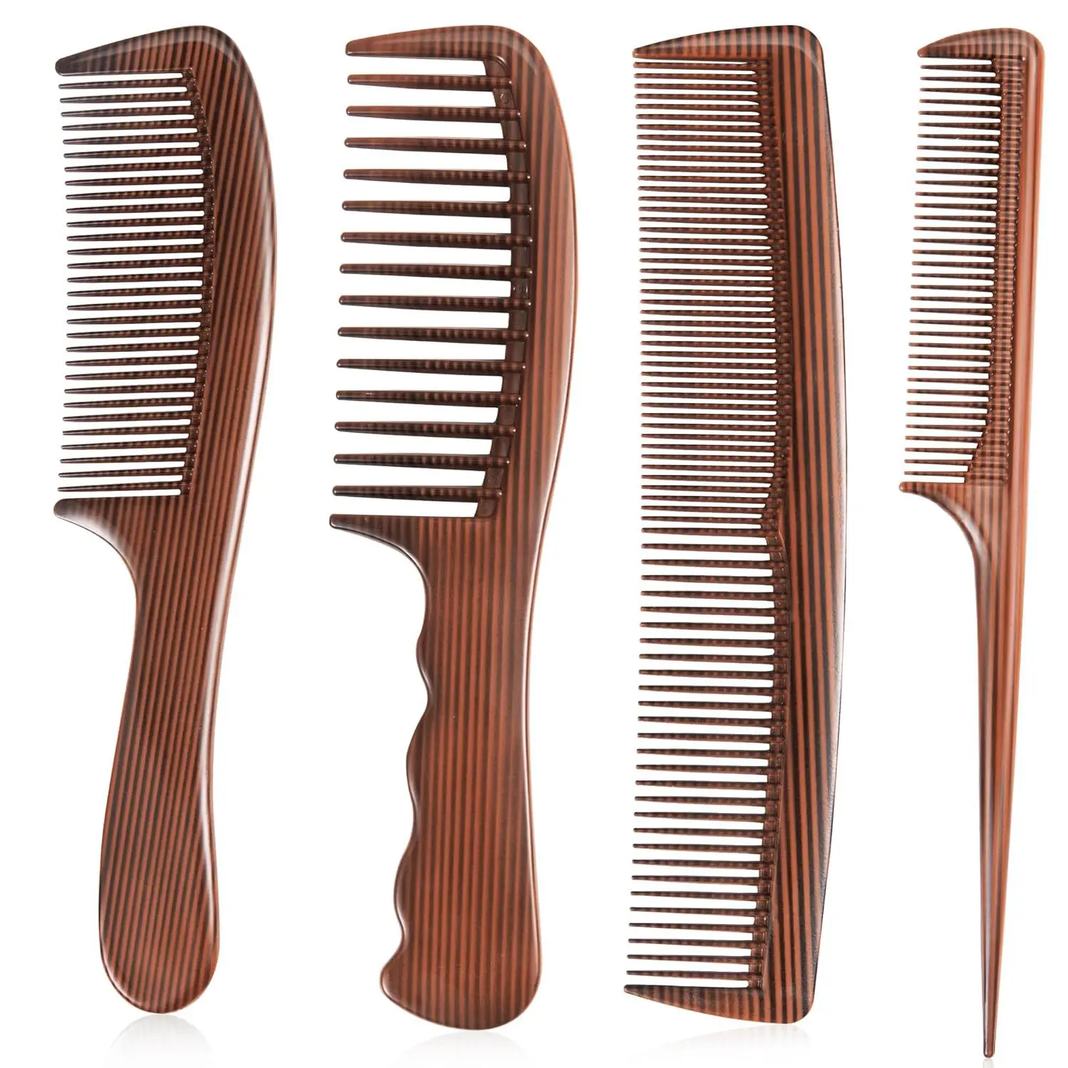 4 Pcs Professional Comb Set, Combs for hair stylist – Wooden & plastic hair styling combs including wide tooth, rat tail, fine tooth, beard combs, anti-static grooming tools for daily hair care and styling