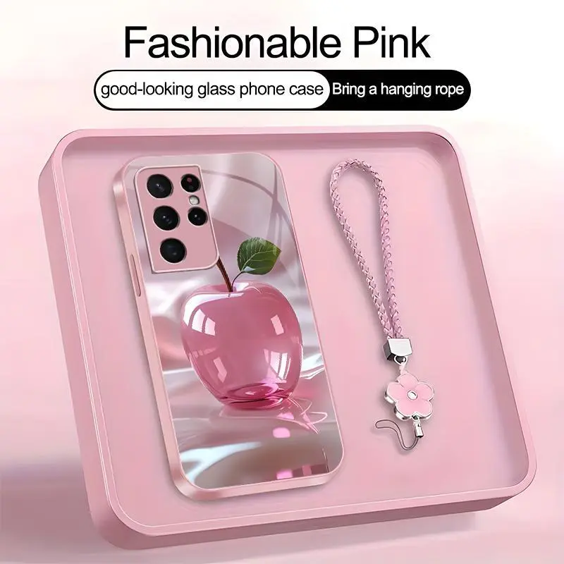 Luxury Crystal Apple Phone Case Metallic Cover with Lanyard for Galaxy S21 Ultra 5G--975