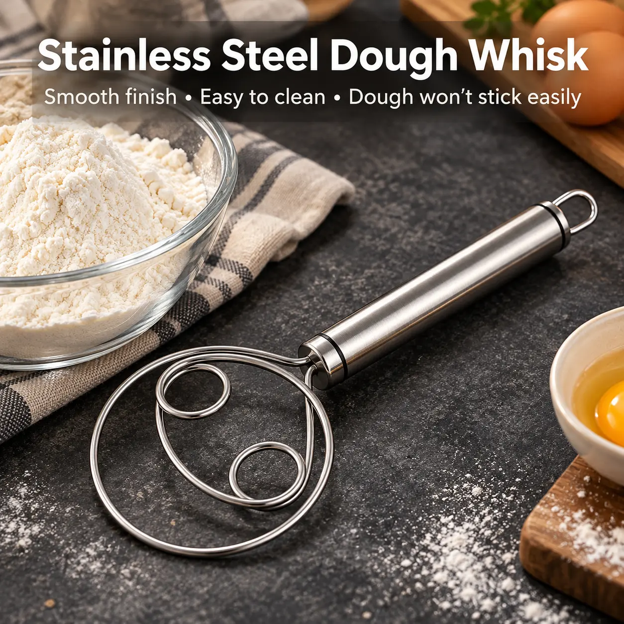 Stainless Steel Danish Dough Whisk Utensils, Manual Hand Mixer for Bread Dough, Baking Mixing Tool for Indoor Recreation Kitchen Use