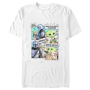 Men's Star Wars: The Mandalorian Grogu and Din Djarin Comic Strip T-Shirt