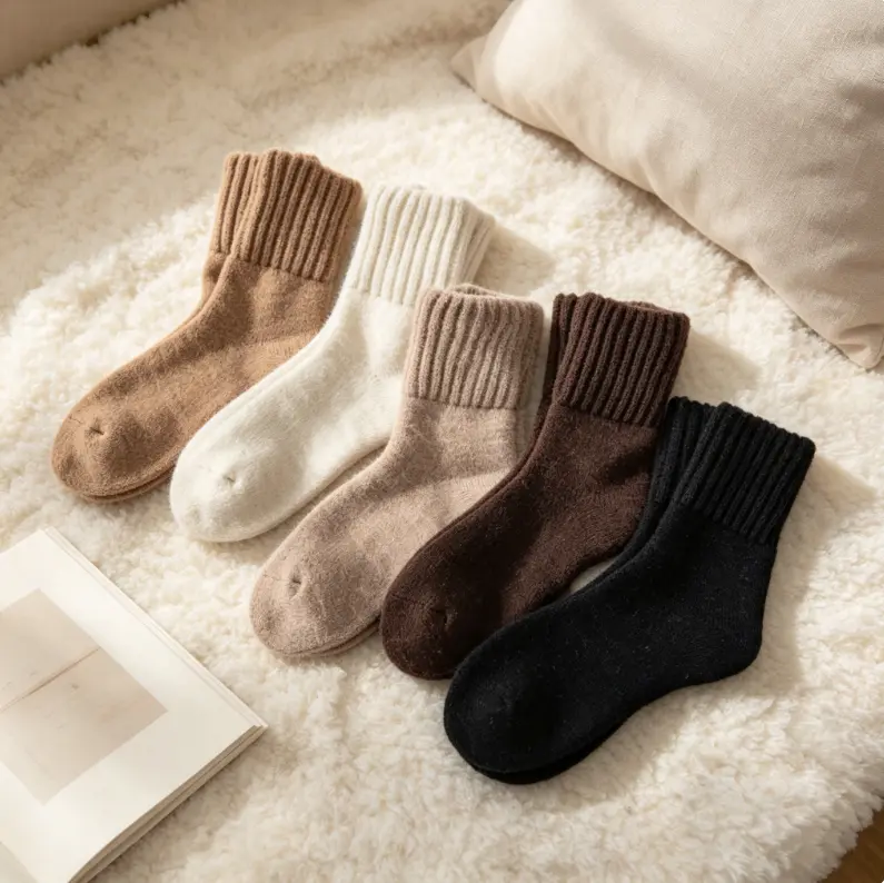 5 Pairs Unisex Socks for Women Men Winter Solid Thick Warm Socks Wool Socks | Perfect for boots, Skin-friendly, Not tight, Stylish, Practical, Multi-colored, Soft, Gifts