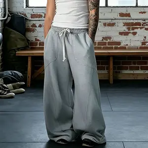 Single piece polyester fiber lightweight joggers for spring/summer, unisex loose wide-leg pants with an elastic waistband and drawstring—casual long pants that are stylish and feel easygoing, with a summer vibe.