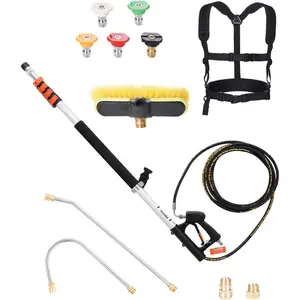 VEVOR Pressure Washer Telescoping Wand, 24 ft, 4000 psi, Telescopic Spray Wand with Power Washer Extension Wands, Gutter Cleaner, Brush Head, Pivoting Coupler, 7 Spray Nozzles and Support HarnessVEVOR Super Brand Day