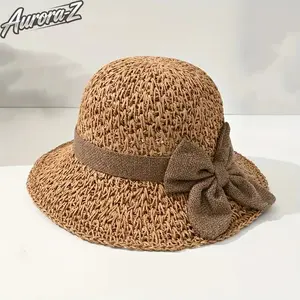 Women's Handmade Woven Straw Sun Hat | CoquetteTok BeachTok FrenchGirl Aesthetic Vintage Ruffled Bow Foldable Breathable UPF UV Protection Wide Brim Hat | for Travel Beach Vacation Daily Wear