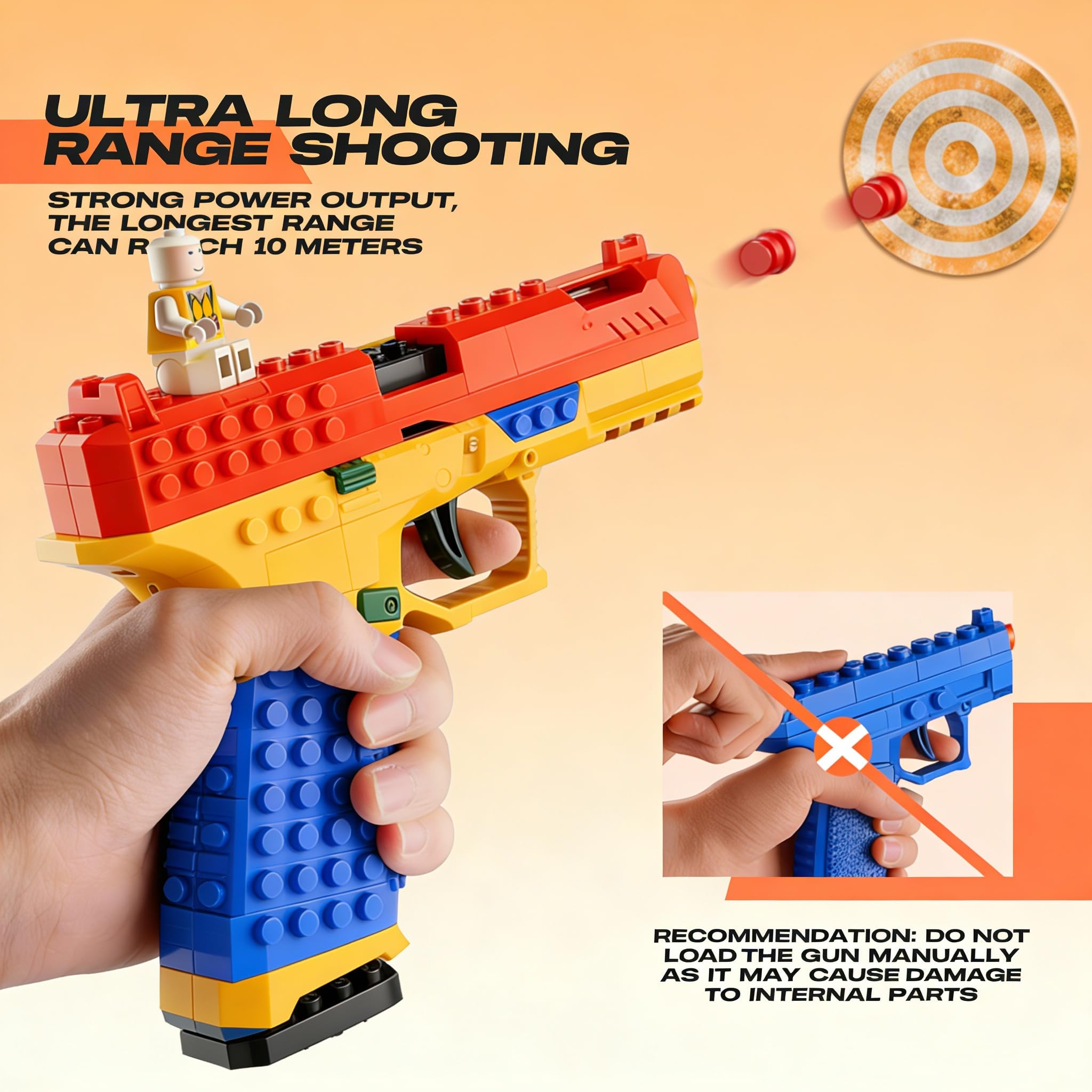 DIY Building Block Foam Blaster Set - Educational STEM Toy Gun with 100 Foam Darts & Display Stand for Teens 14+