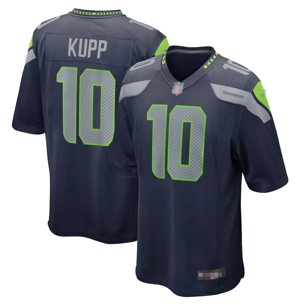Men's Seattle City Style V-Neck Mesh Top - Custom Numbered Athletic Tee (Kupp #10) - Navy/Royal US Stock