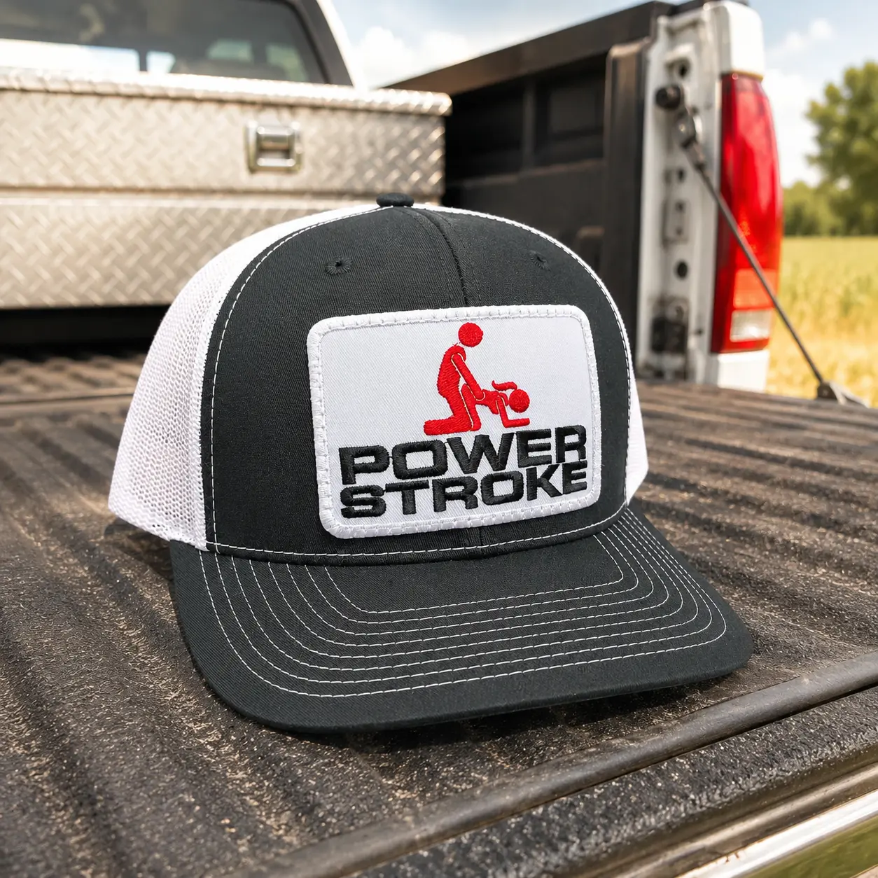 Power Stroke Trucker Hat, Funny Diesel Truck Patch Cap, White Mesh Snapback Hat, Truck Lover Gift for Men, Off Road Farm Hat