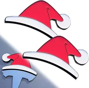 2pc 3D Christmas Hat Car Sticker for Tesla, Waterproof Vinyl Decals for Automotive Exterior, Santa Hat Car Decor Holiday Christmas Accessories for Cars Emblem, Cars Lovers Festive Gift