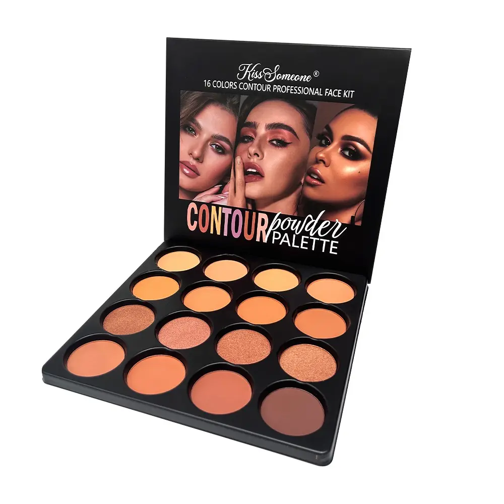 Concealer Contour Plate, Face Contour, 16 Shades Medium to Dark, Makeup Powder Palette, Contouring Palette, Bronzer, Covers Circles, Bruises, Age Spots, Vegetarian, Non-Irritating