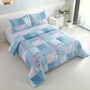 2/3pcs Pastoral Patchwork Floral Comforter Set, Reversible Quilted Comforter with 1 or 2 Pillowcases, Soft Breathable Farmhouse Bedding for All Seasons, Suitable for Bedroom, Guest Room, Hotel, Dorm, Perfect Gift