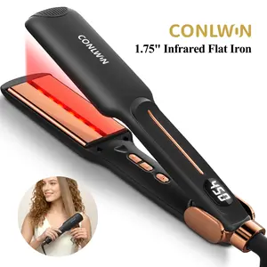 CONLWIN 1.75" Infrared Flat Iron Hair Straightener, 3-in-1 Straighten/Curl/Care Ceramic Flat Iron, 12 Temps & 3s Heat-Up for All Hair Types, Negative Ions for Frizz-Free, Dual Voltage for Travel