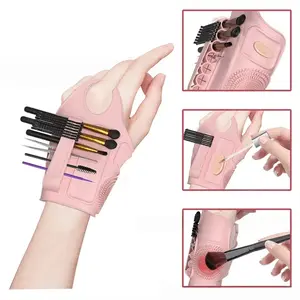 Makeup Artist Gloves, Cosmetic Brush Holder - Professional Makeup Brush Organizer with Palette, Non-Slip Grip, Makeup Pad - Salon & Home Use - Pink Beauty Tools for Makeup Artists - Durable Construction, Makeup Accessories, Makeup Tool