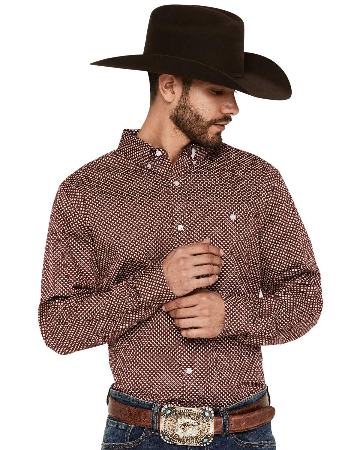 Rank 45 Men's 45&Reg; Men'S Thorn Geo Print Long Sleeve Button-Down Stretch - Rmho24w19-Burg