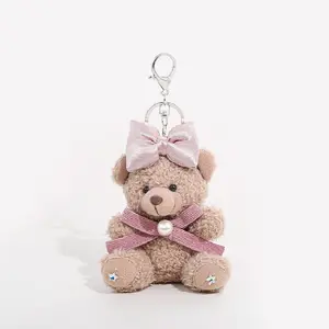 Cute Pink Bow Bear Bag Pendant Backpack Girl Decoration Keychain Original Plush Doll Toy