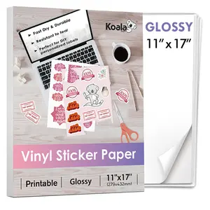 Koala Glossy Waterproof Vinyl Sticker Paper – 11x17" Full Sheets for Inkjet Printers, Great for Custom Decor & Crafts