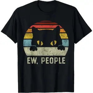 100 Percent Cotton Vintage Retro Cat T-shirt for Socially Awkward and Introverted People