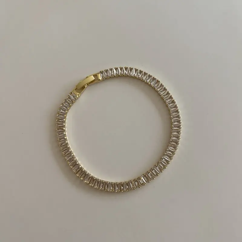 Baguette Bracelet - Elegant Gold-Tone Design with Sparkling Stones for Everyday Wear