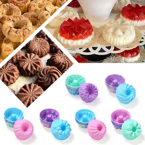  Pack Of 24 Silicone Cupcake Baking Cups,Non-Stick Muffin Liners, Reusable 3 Inch Silicone Molds, 6 Shapes Donut Pan, Muffin, Jello, Bagel Pan