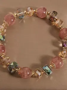 Colorful Strawberry Crystal Lucky Bracelet, Light Blue Friendship Jewelry Gift, Suitable for Special Occasions, Fashion Luxurious Style, Dainty Crystal Bracelet
