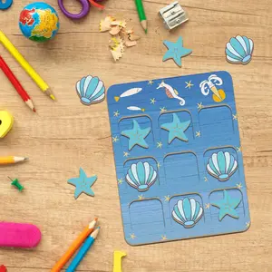Ocean Themed Wooden Tic Tac Toe Board Game, 1 Set Conch Starfish Tic Tac Toe Board, Birthday Gift Party Activities with Storage Bag