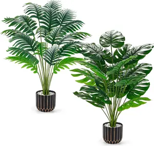 Der Rose Fake Palm Tree Large Artificial Potted Monstera Plants Indoor for Home Porch Patio Living Room Bathroom Outdoor Decor