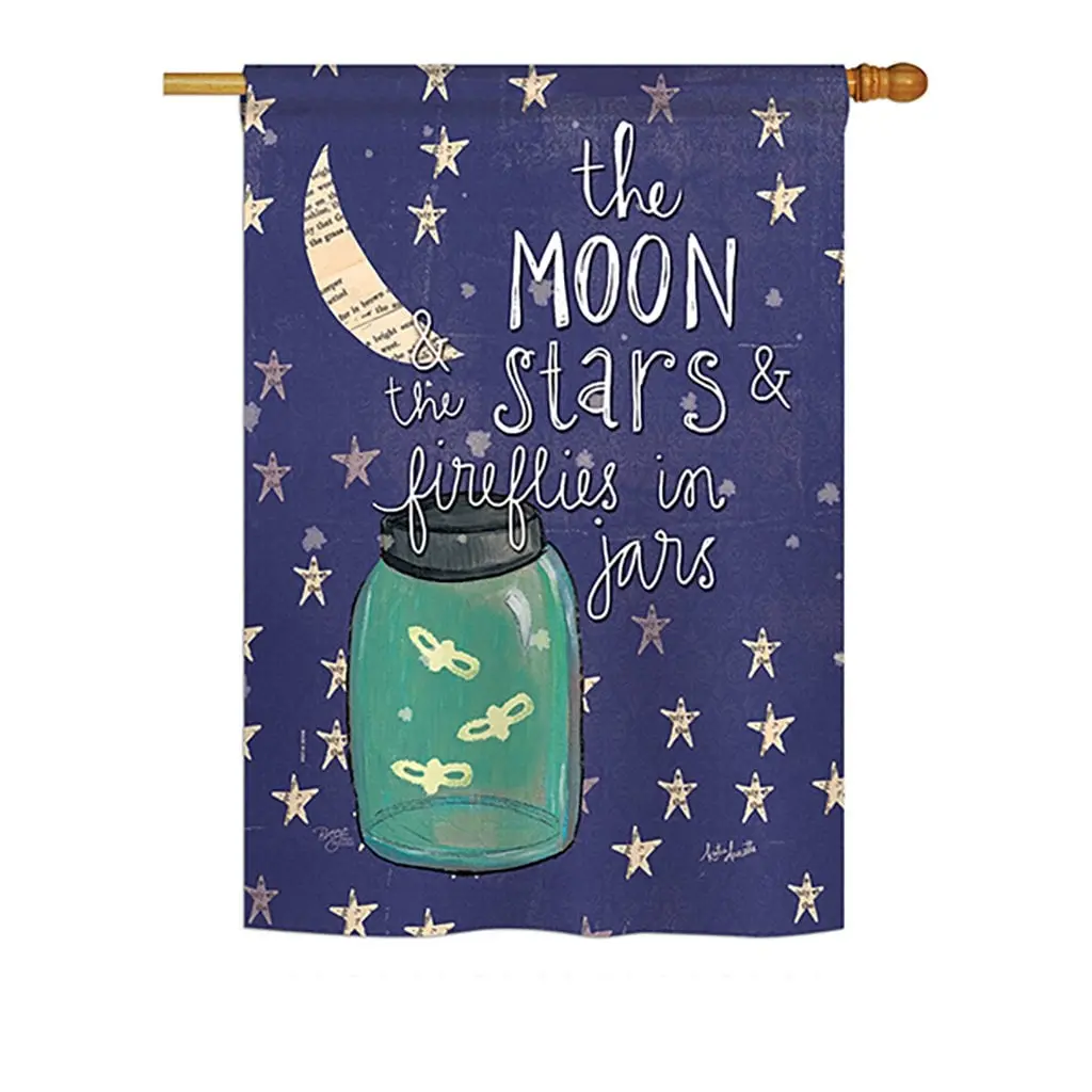 Breeze Decor BD-EX-H-115124-IP-BO-D-US18-SB Double-Sided House Flag, H115124-BO Moon Stars Fireflies Jars Design, Inspirational Expression, 28 x 40 in Vertical Decor, Fade Resistant, Indoor Use, Soft to the Touch