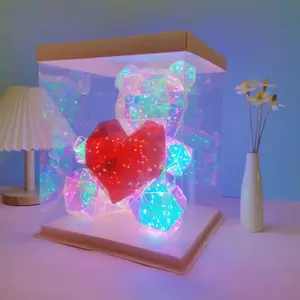 Sparkle Teddy Bear Lamp With Heart - Glowing Heart Design, Light-Up Bear, Soft Lighting, Ideal for Home Decor